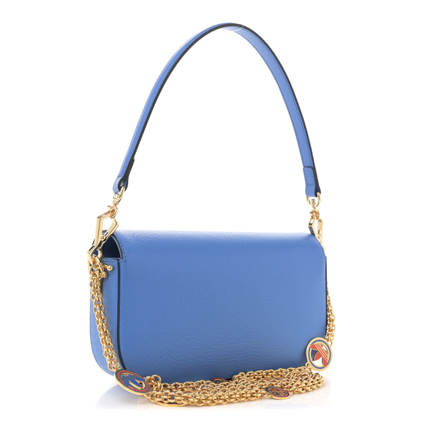 X ADIDAS Textured Dollar Calfskin Web Small Trefoil Horsebit 1955 Shoulder Bag Blue Off White