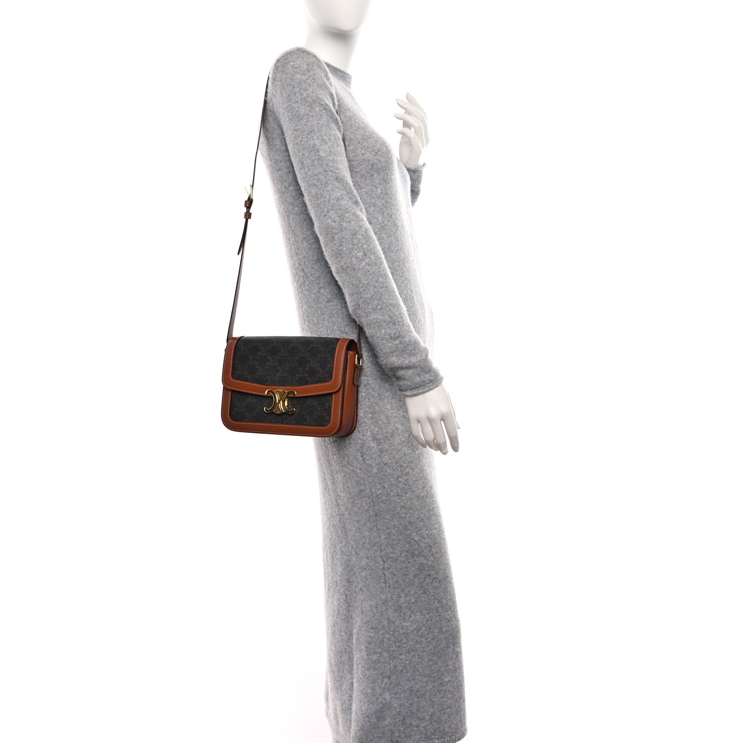 Celine Triomphe Canvas Calfskin Medium Triomphe Bag Tan 2 of 8