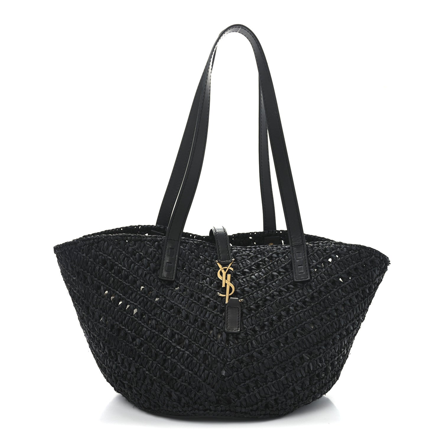 Saint Laurent Raffia Calfskin Small Panier Tote Black 1 of 10