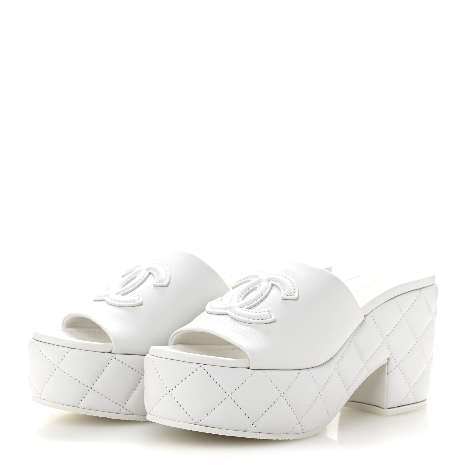 Chanel Lambskin Quilted CC Platform Mules 38 White 1743374