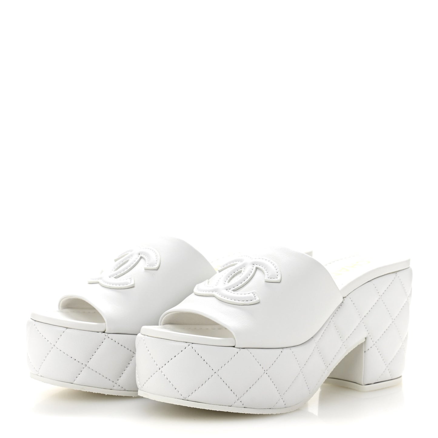 Lambskin Quilted CC Platform Mules 38 White