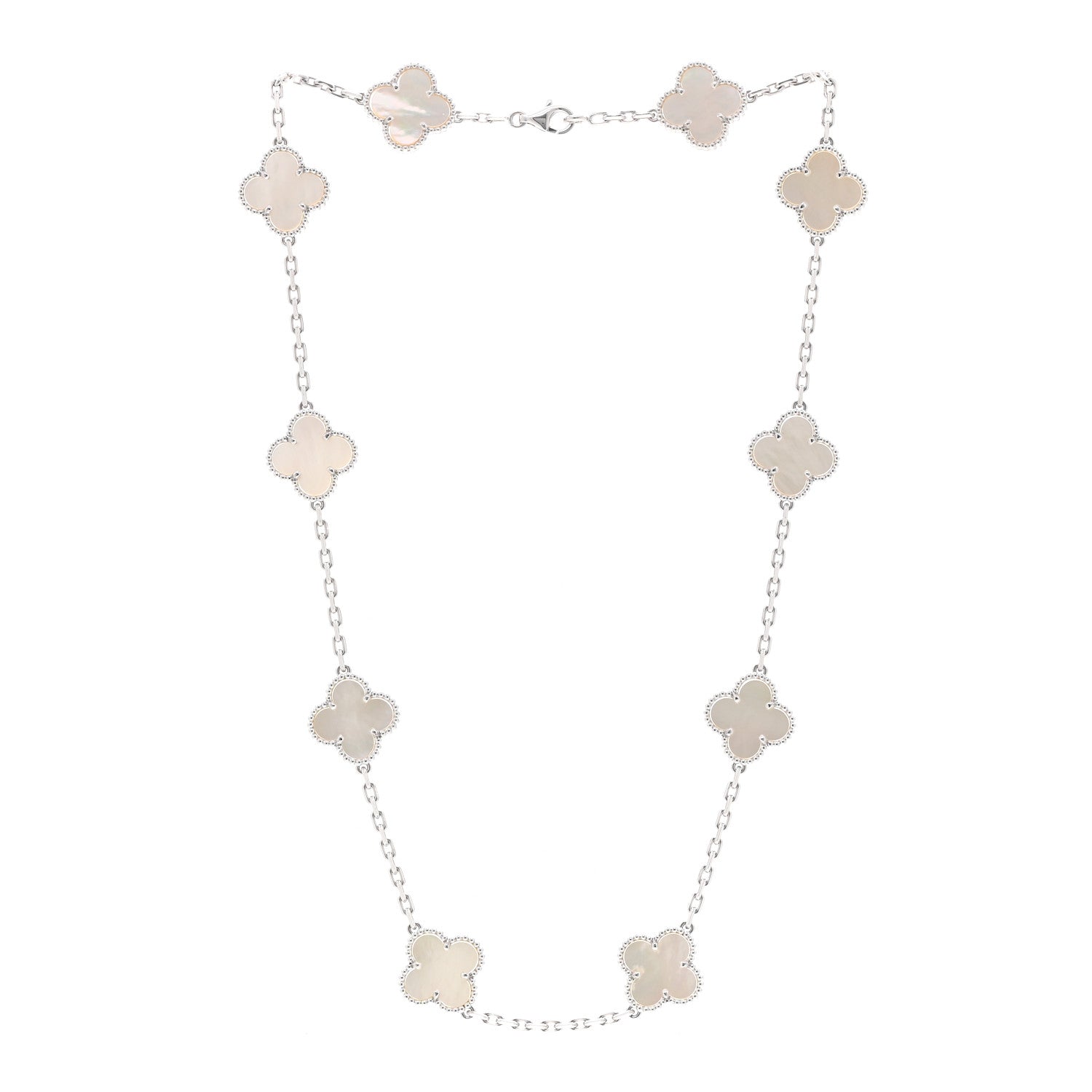 Van Cleef & Arpels 18K White Gold Mother of Pearl 10 Motifs Vintage Alhambra Necklace 3 of 7