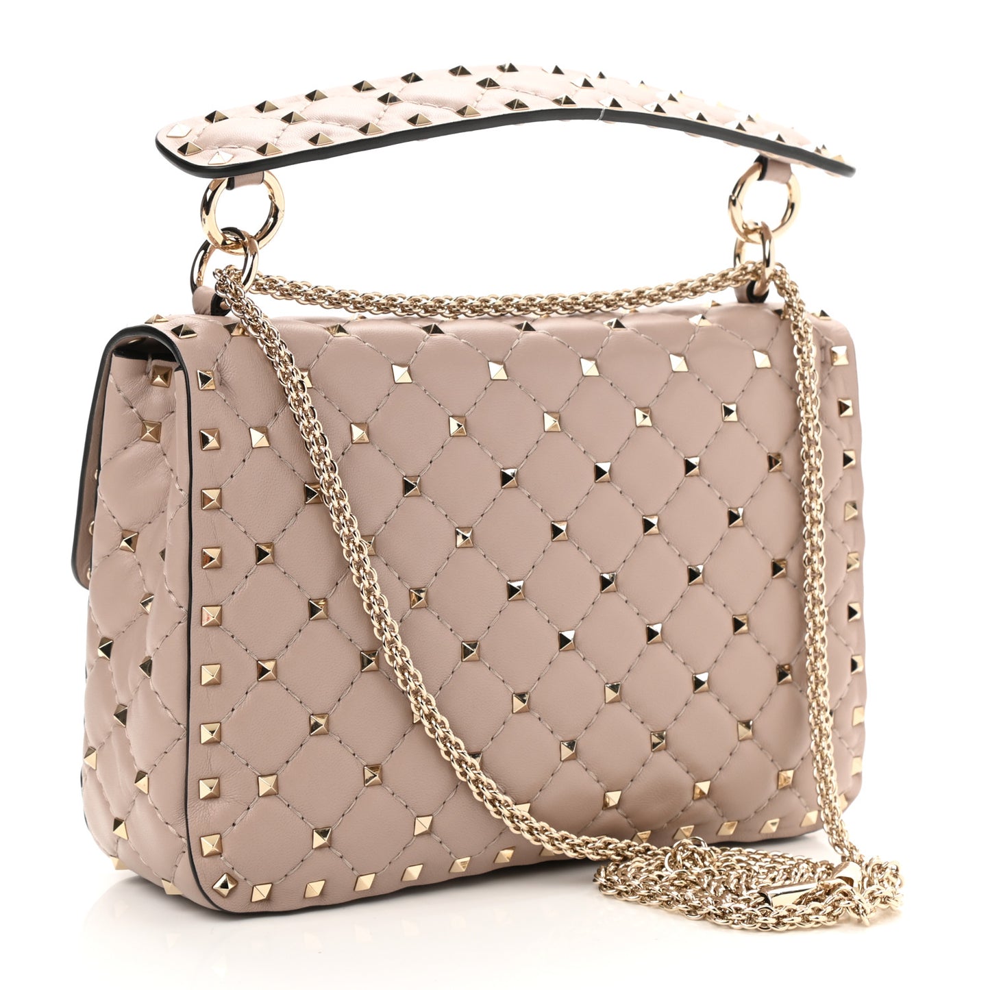 Lambskin Medium Rockstud Spike Shoulder Bag Poudre