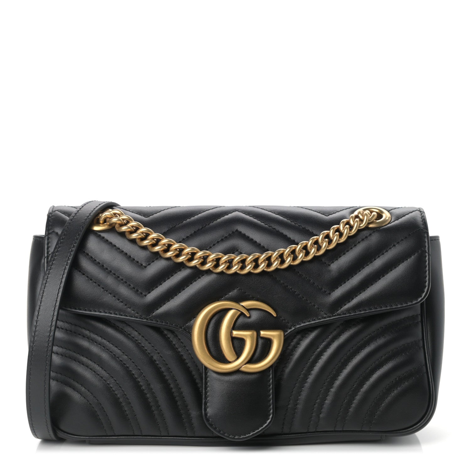 Gucci Calfskin Matelasse Small GG Marmont Shoulder Bag Black 1 of 9