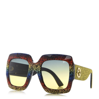 Gucci Square Frame GG0102S Sunglasses Glitter Gold Multi 1 of 8