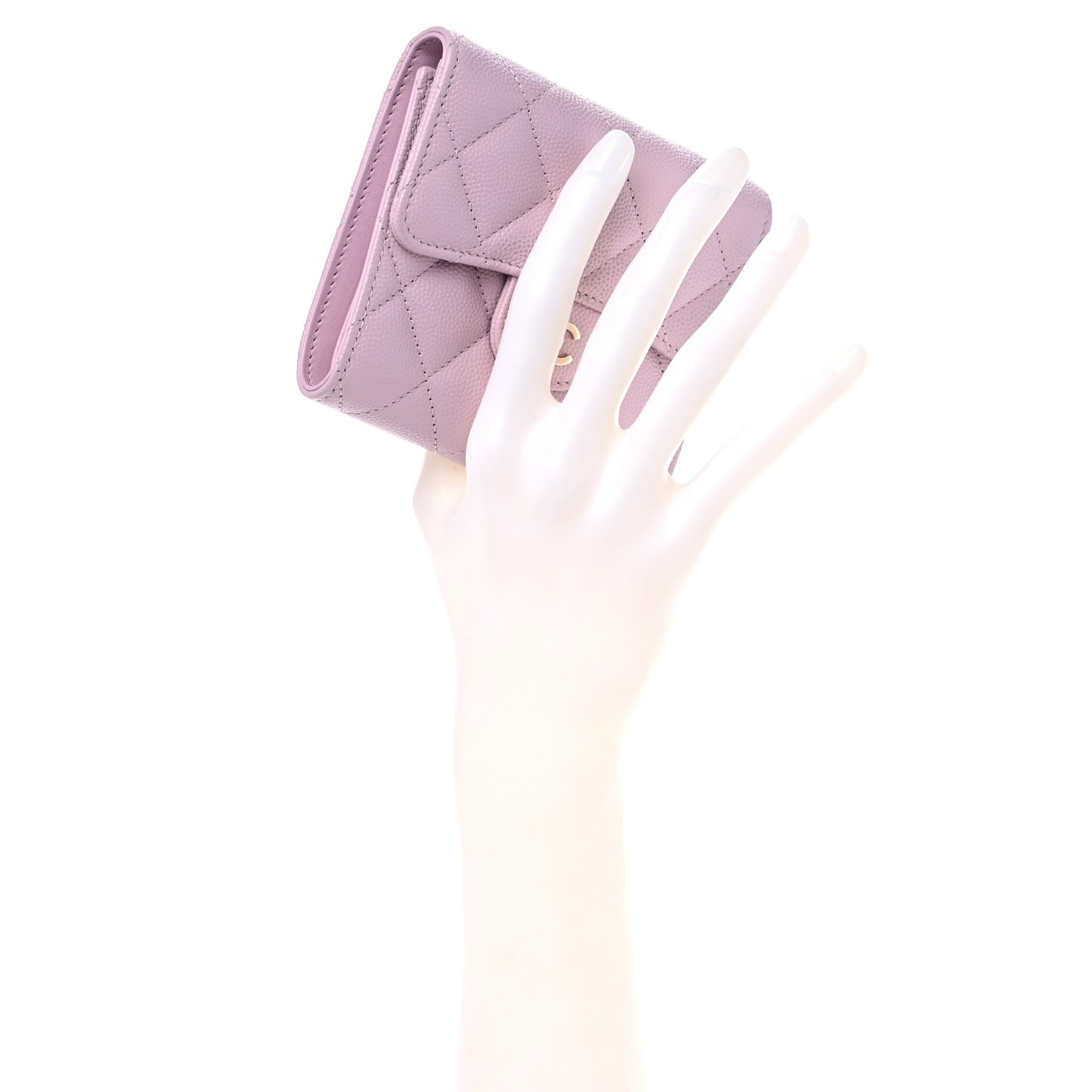 Caviar Quilted Compact Flap Wallet Light Pink