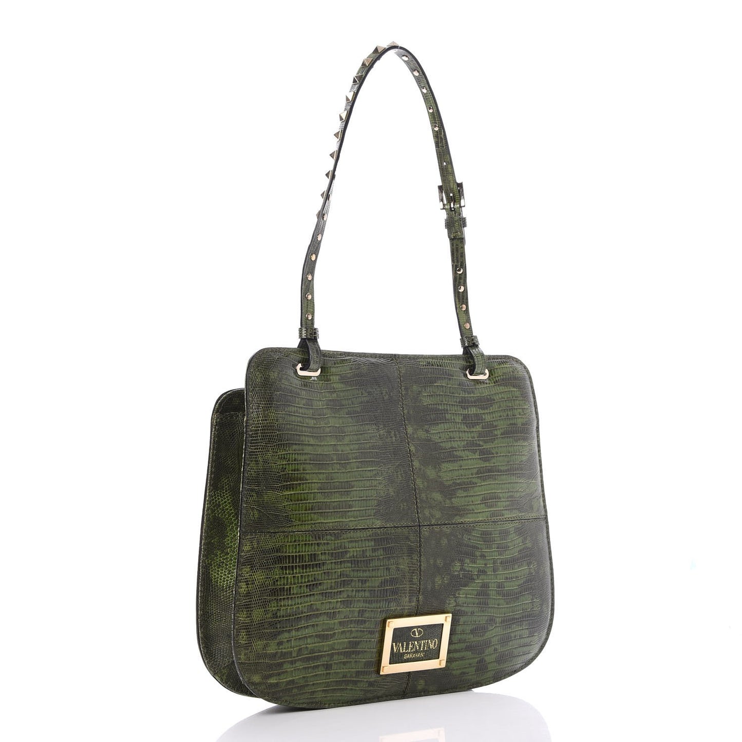 Lizard Rockstud Shoulder Satchel Green