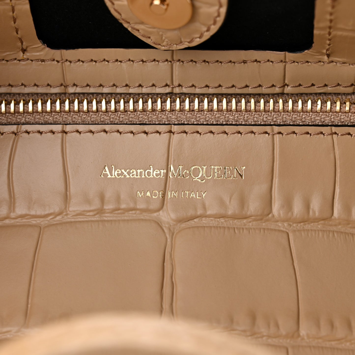 Calfskin Crocodile Embossed Mini Shopper Tote Beige