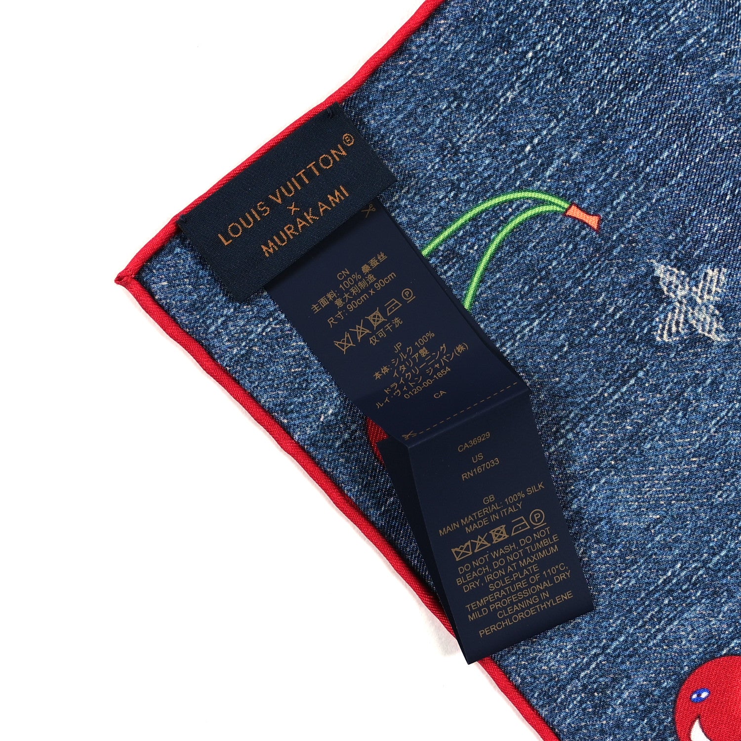 Louis Vuitton LV X TM Silk Monogram Cerises Square Scarf 90 Denim Blue 3 of 3