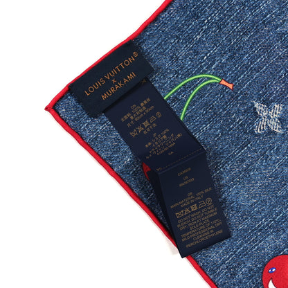 Louis Vuitton LV X TM Silk Monogram Cerises Square Scarf 90 Denim Blue 3 of 3