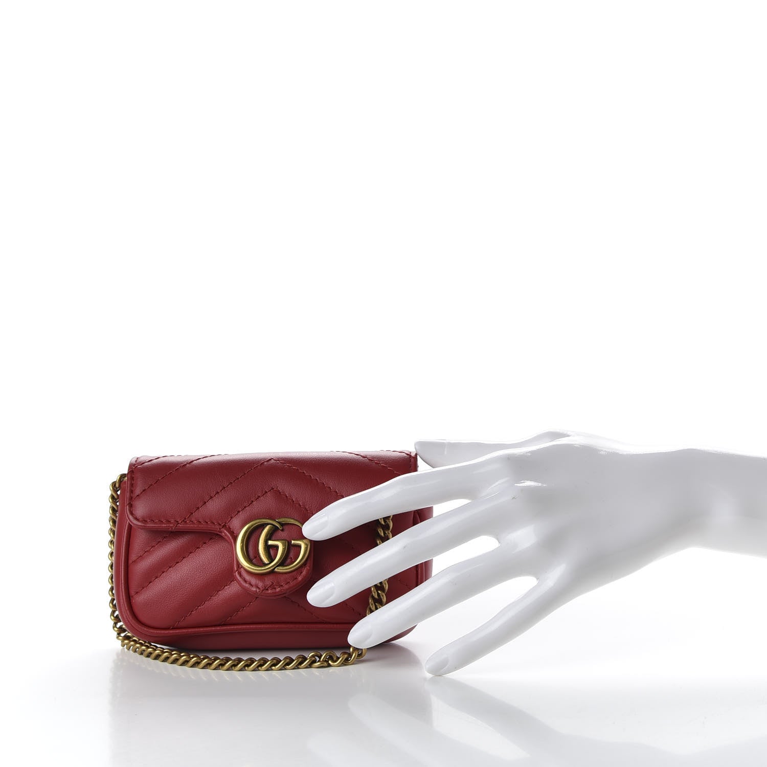 Gucci Calfskin Matelasse GG Marmont 2.0 Coin Purse On A Chain Hibiscus Red 2 of 8
