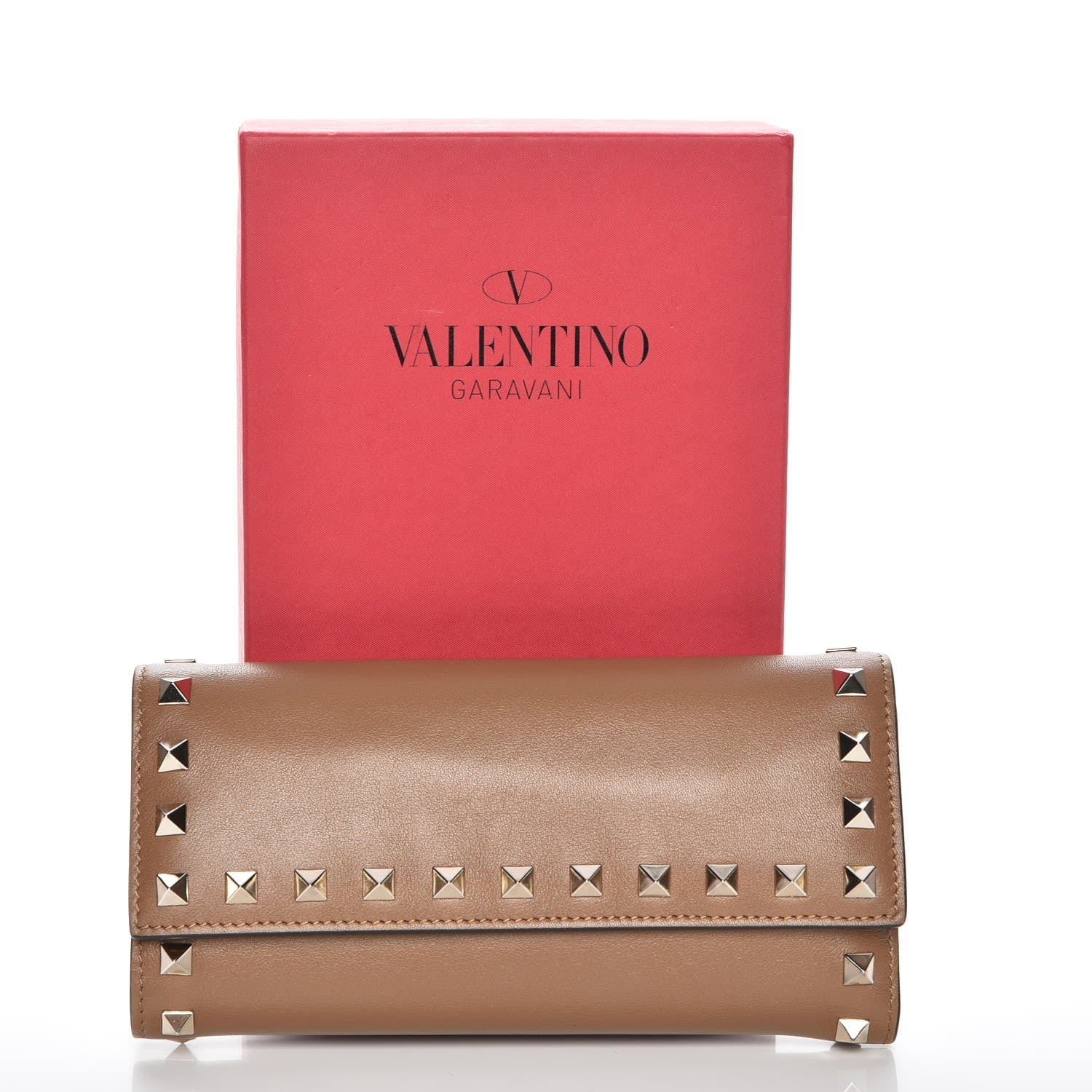 Valentino Garavani Calfskin Rockstud Flap Wallet Brown 10 of 10