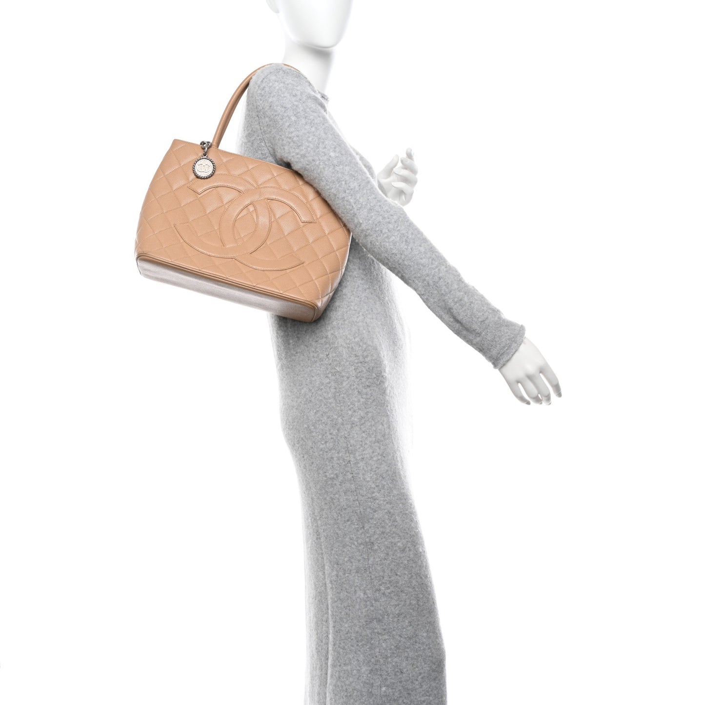 Caviar Quilted Medallion Tote Beige