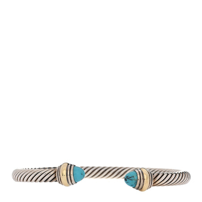 David Yurman Sterling Silver 14K Yellow Gold Turquoise 5mm Cable Classics Bracelet 1 of 3