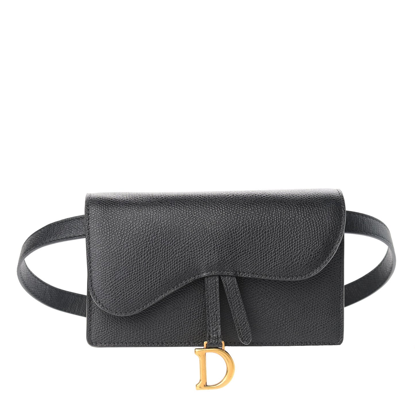 Grained Calfskin Saddle Belt Clutch Black