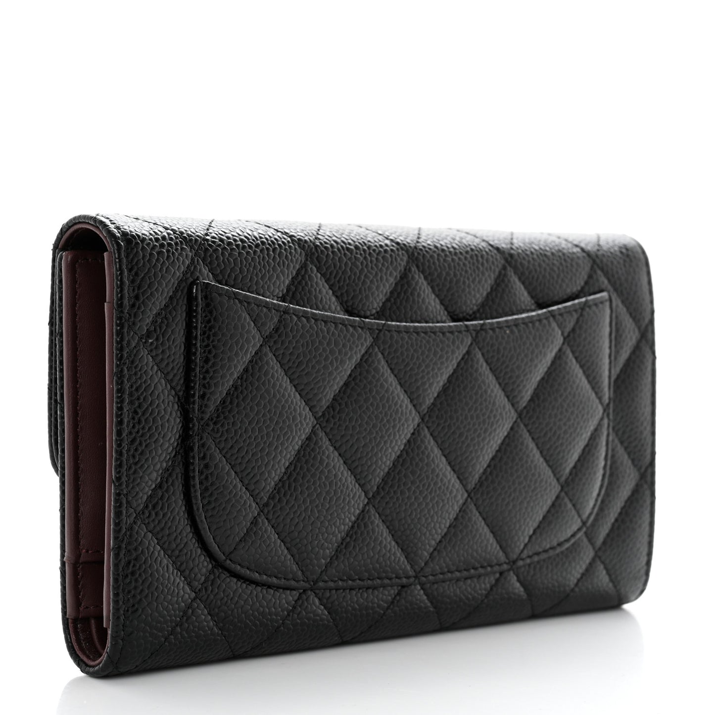 Caviar Quilted Long Flap Wallet Black