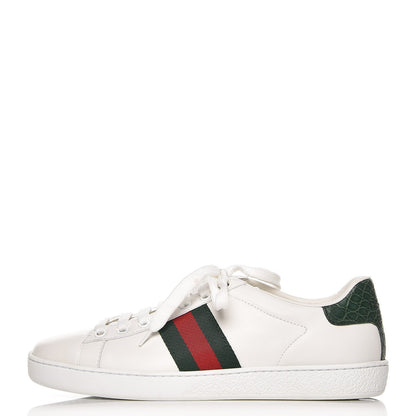 Gucci Calfskin Crocodile Web Ace Sneakers 37 White Green 1 of 21