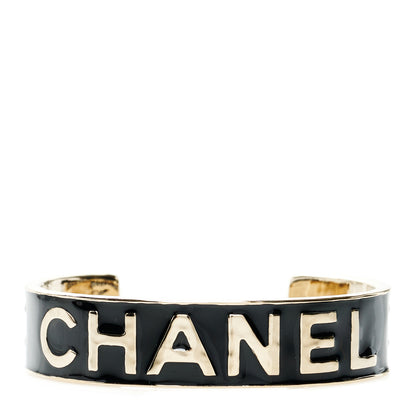 Chanel Metal Enamel Chanel Logo Cuff Bracelet S Black 1 of 4