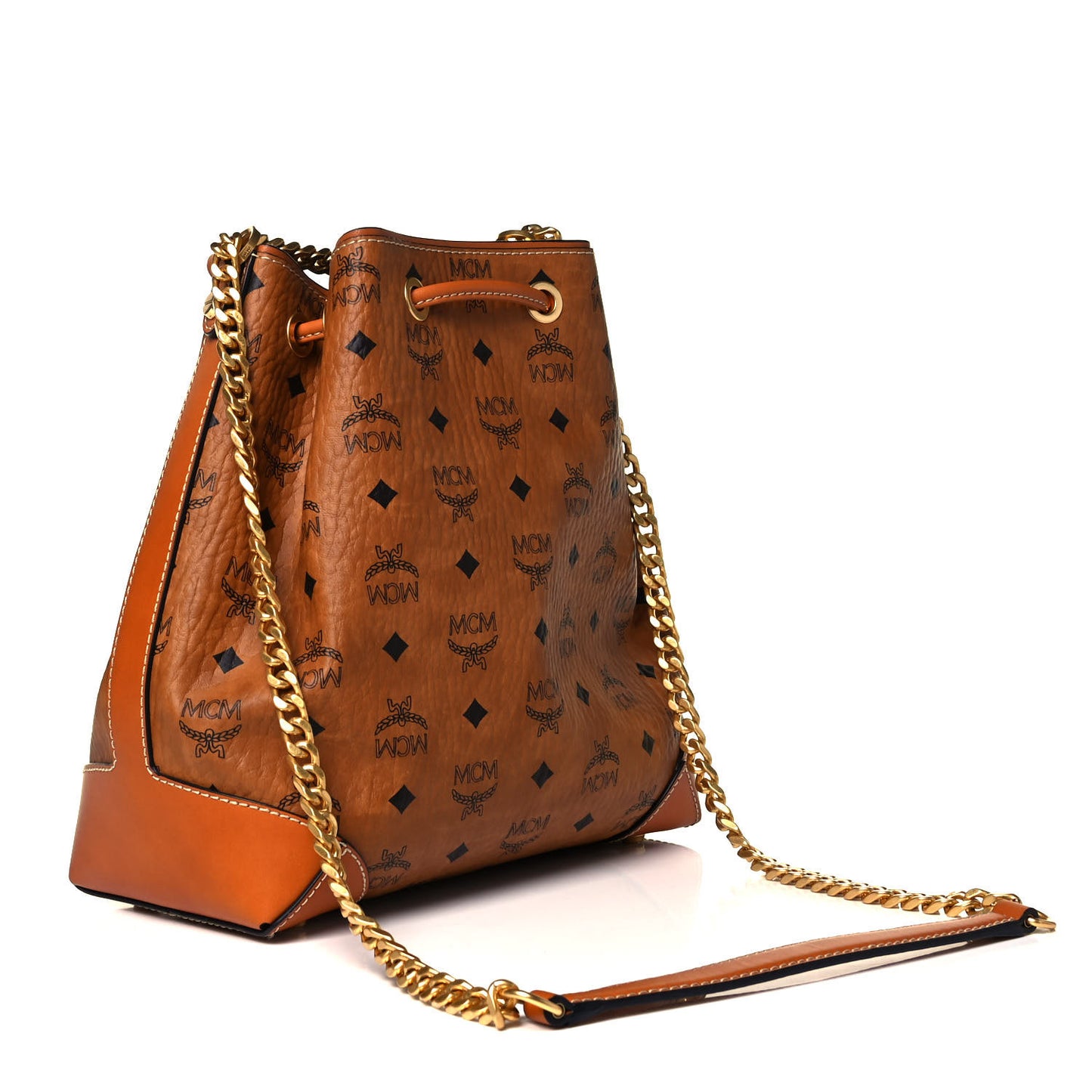 Visetos Small Soft Berlin Drawstring Bucket Bag Cognac