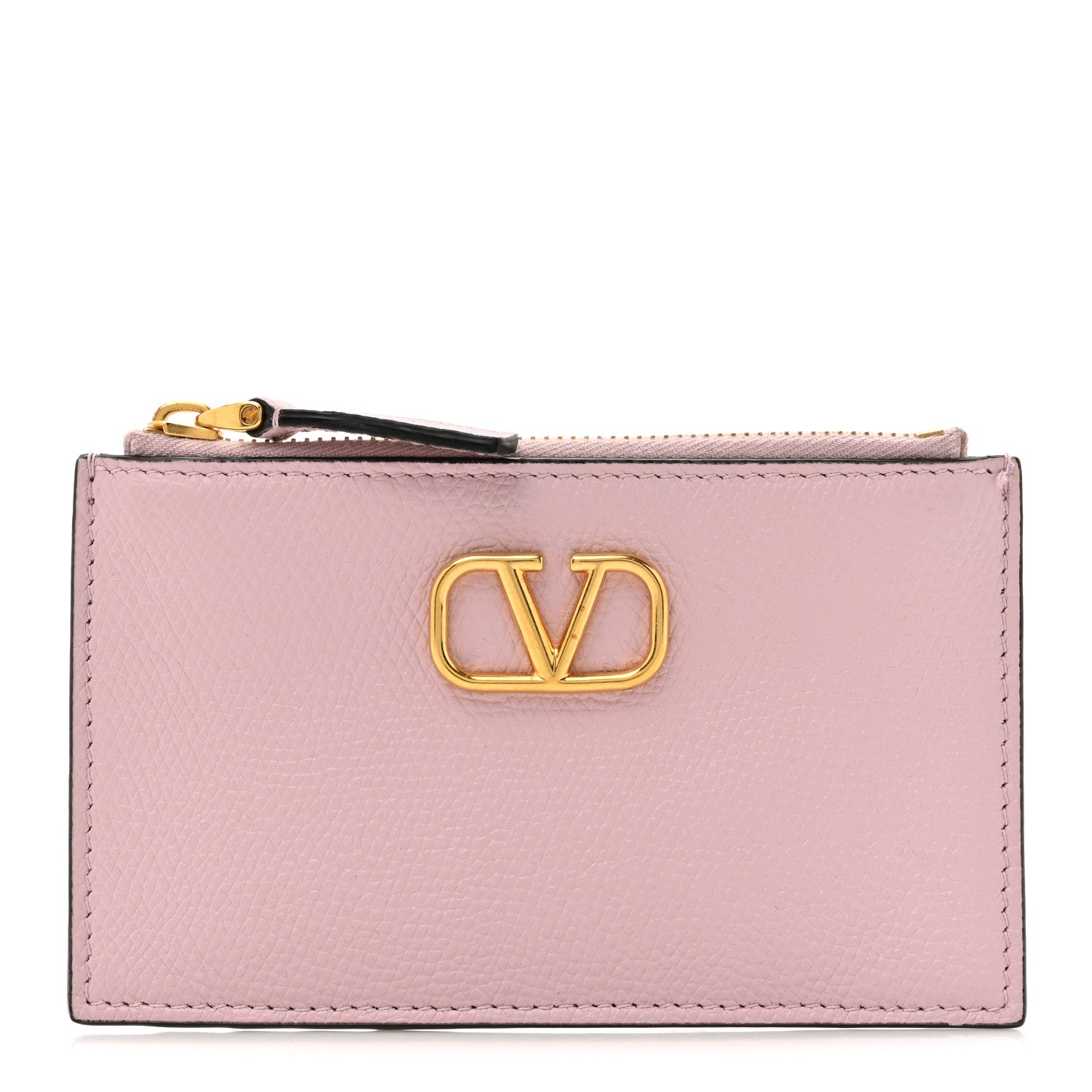 Valentino Garavani Grained Calfskin VLogo Coin Case Card Holder Cipria 1 of 7