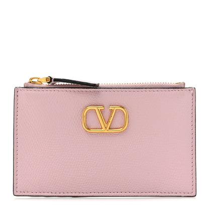 Valentino Garavani Grained Calfskin VLogo Coin Case Card Holder Cipria 1 of 7