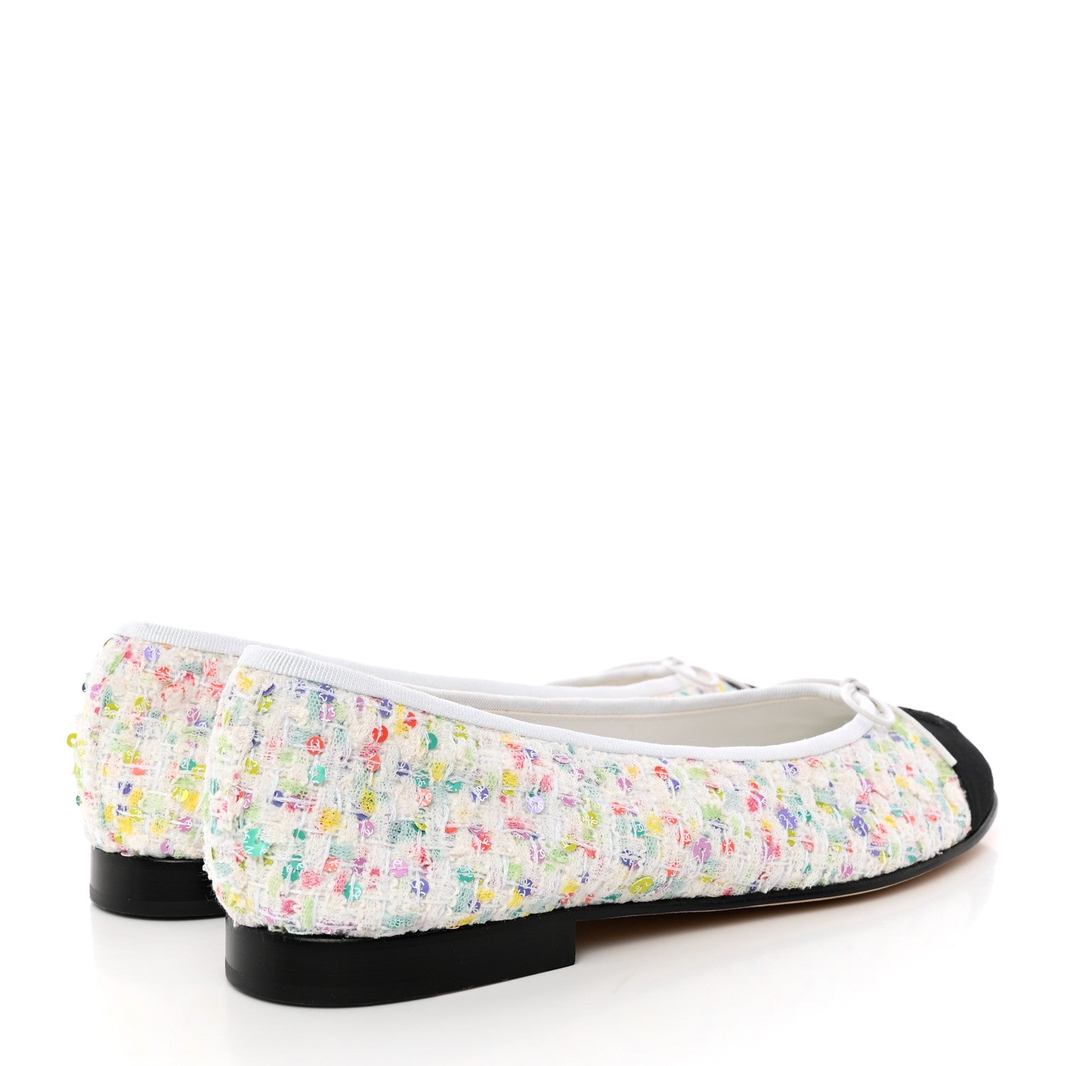 Chanel Tweed Sequin Grossgrain Cap Toe Ballerina Flats 40 Ecru Multicolor Black 4 of 10