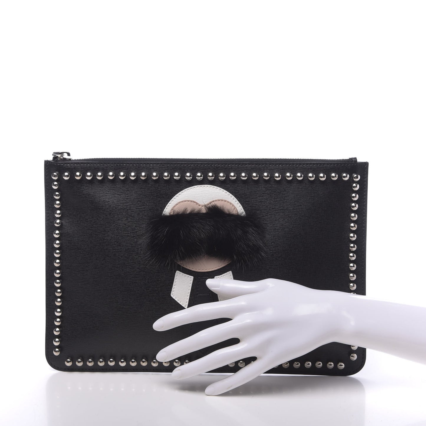 Vitello Elite Flamingo Mink Karlito Studded Pouch Black White Plaster