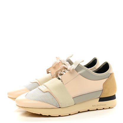 Balenciaga Mesh Calfskin Neoprene Suede Womens Race Runner Sneakers 42 White Black Craie Beige 3 of 9