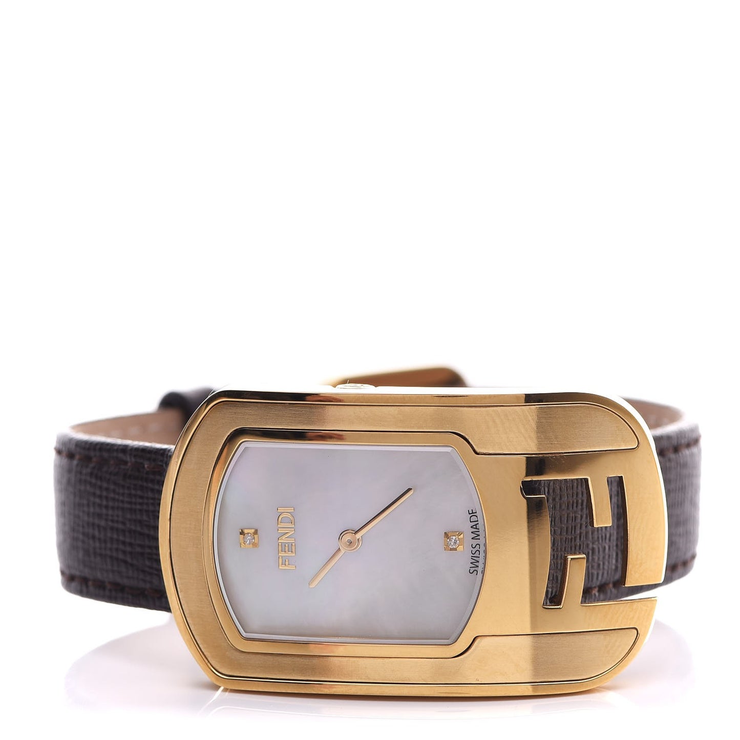 Stainless Steel Calfskin Diamond Mother of Pearl 29mm Chameleon Quartz Watch Brown