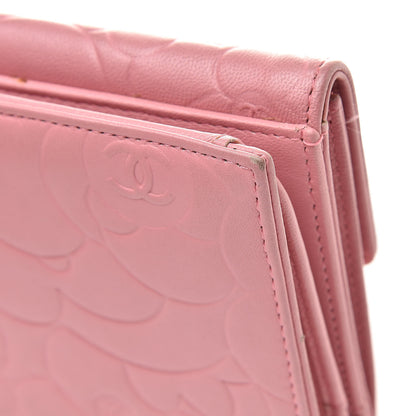 Chanel Lambskin Camellia Embossed Long Double Wallet Pink 12 of 19