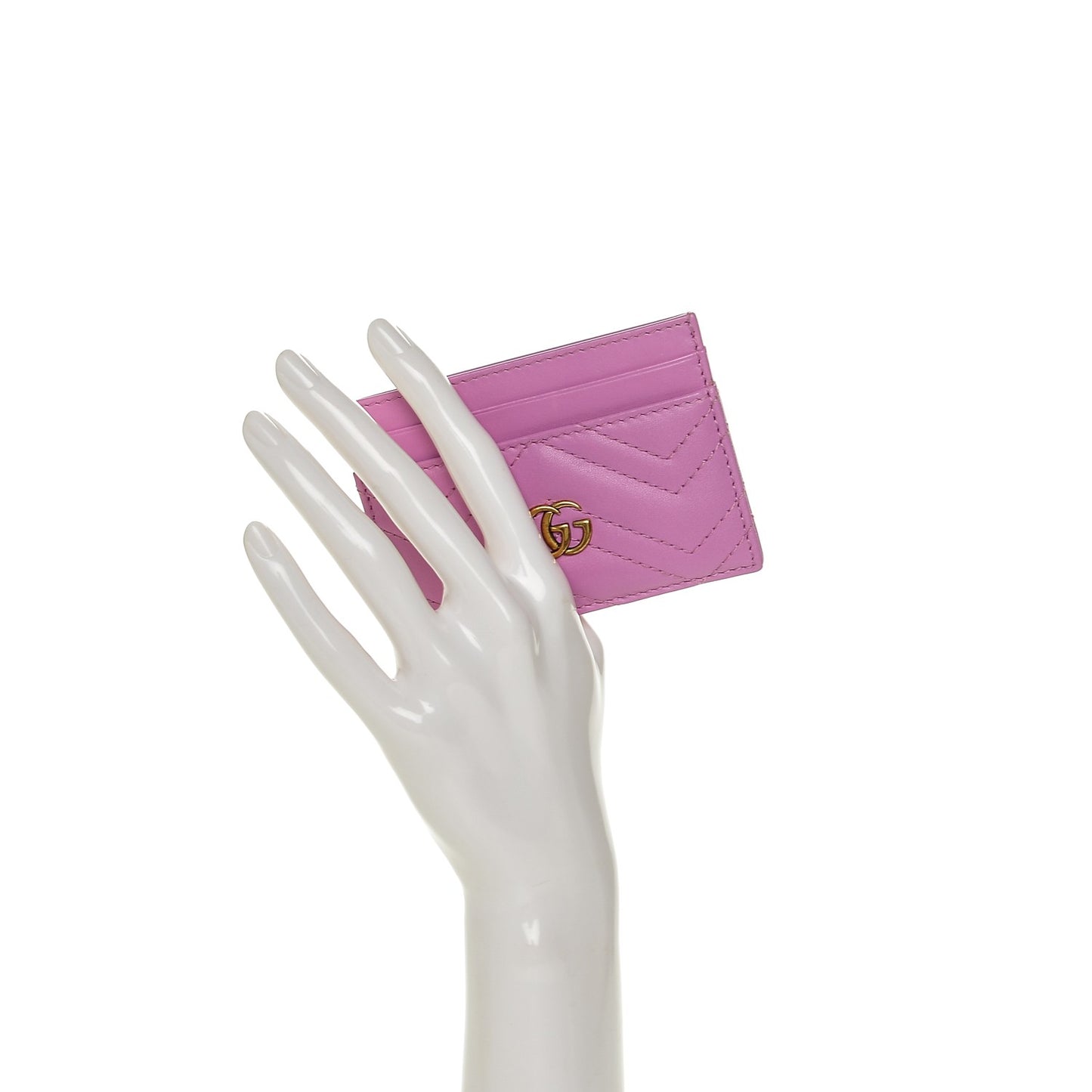 Calfskin Matelasse GG Marmont Card Holder Candy Mousse