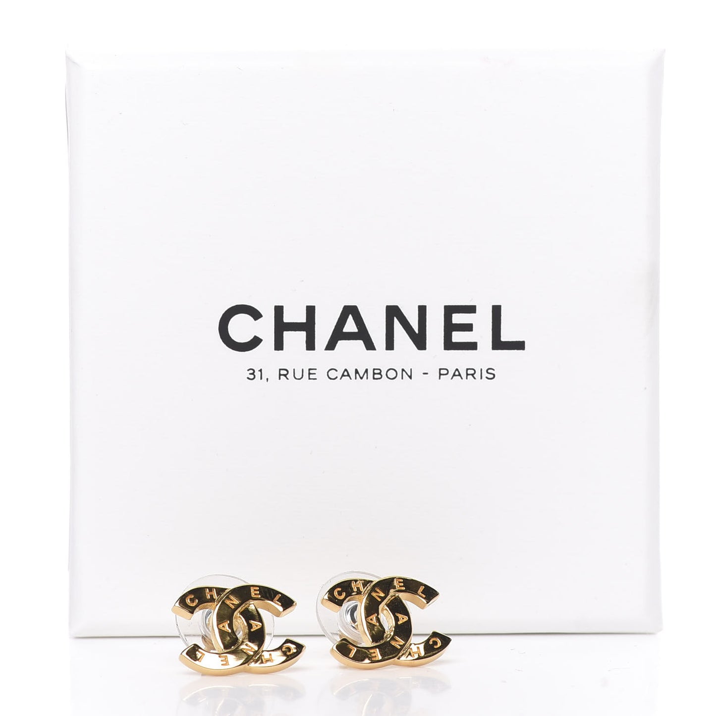 Metal CC Paris Button Stud Earrings Gold