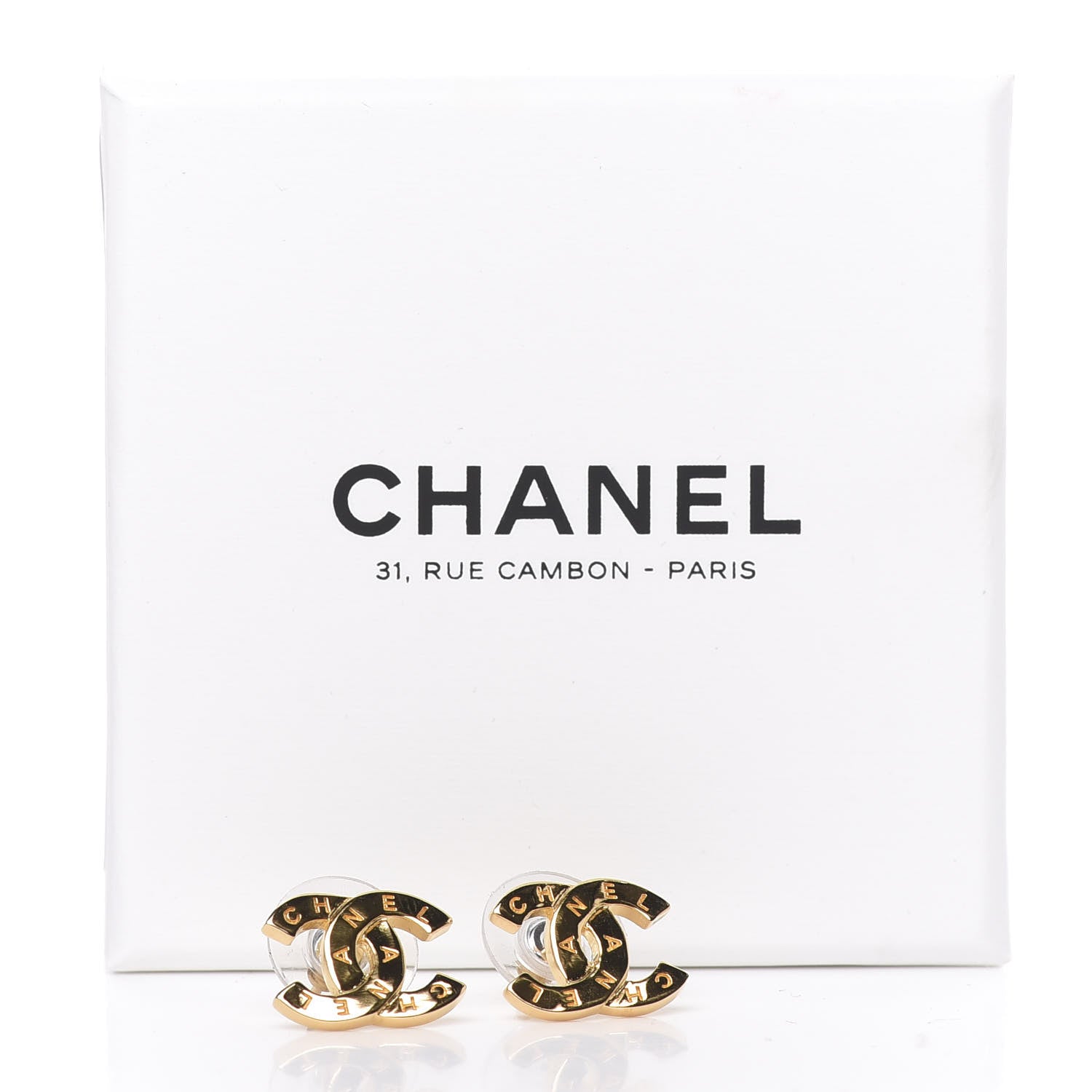 Chanel Metal CC Paris Button Stud Earrings Gold 5 of 5
