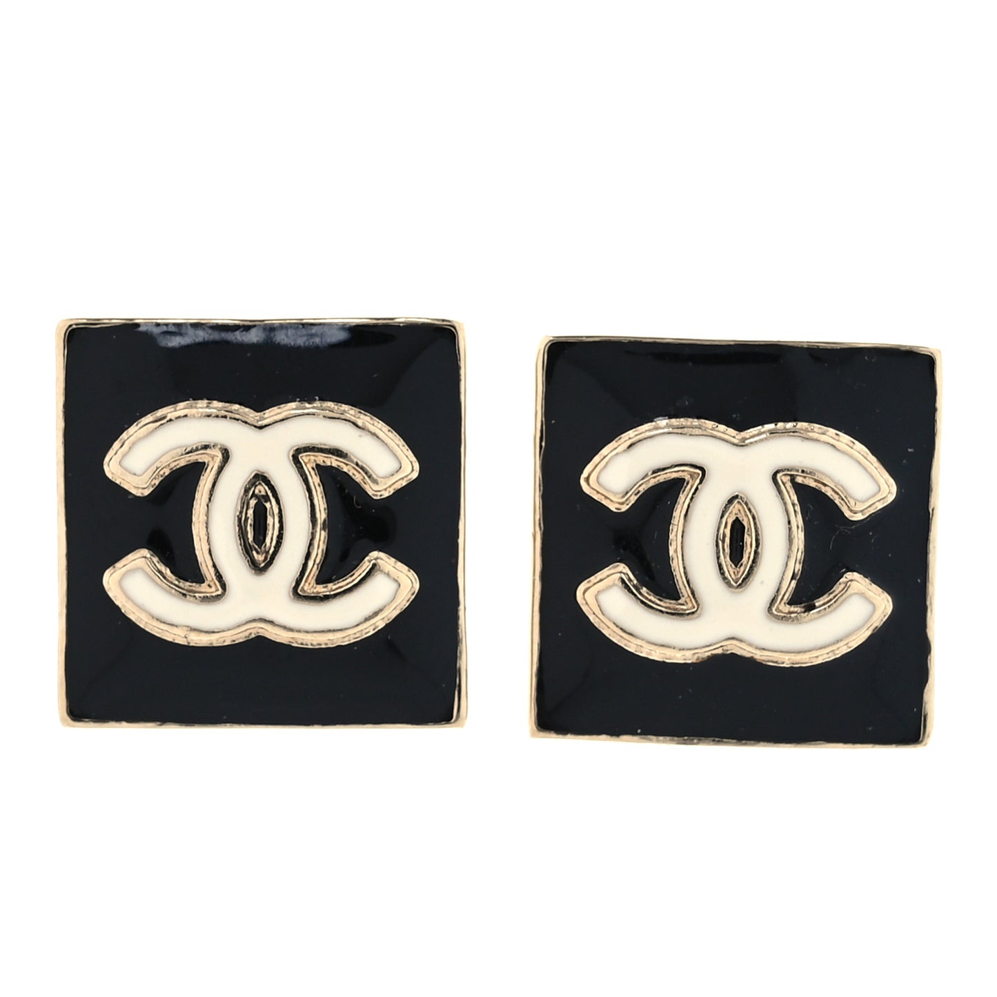 Enamel CC Square Earrings Black White