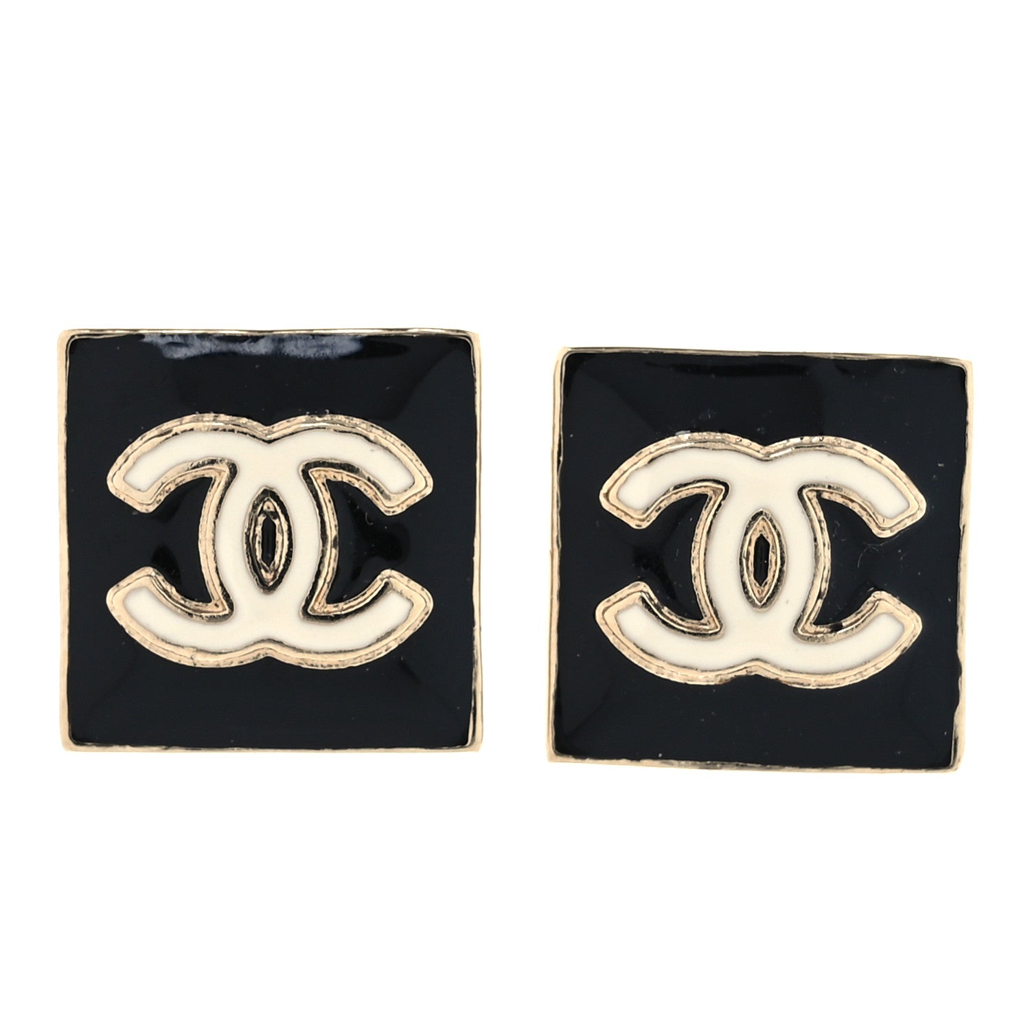 Chanel Enamel CC Square Earrings Black White 1 of 5