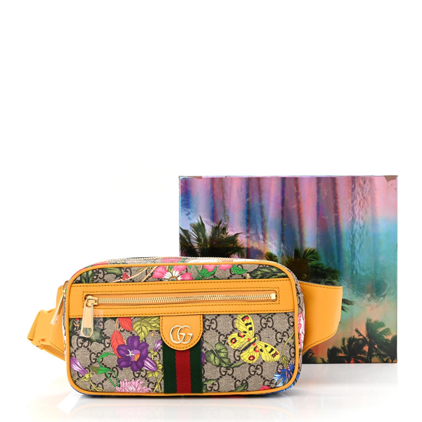 GG Supreme Monogram Flora Medium Ophidia Belt Bag Beige Multicolor Crop