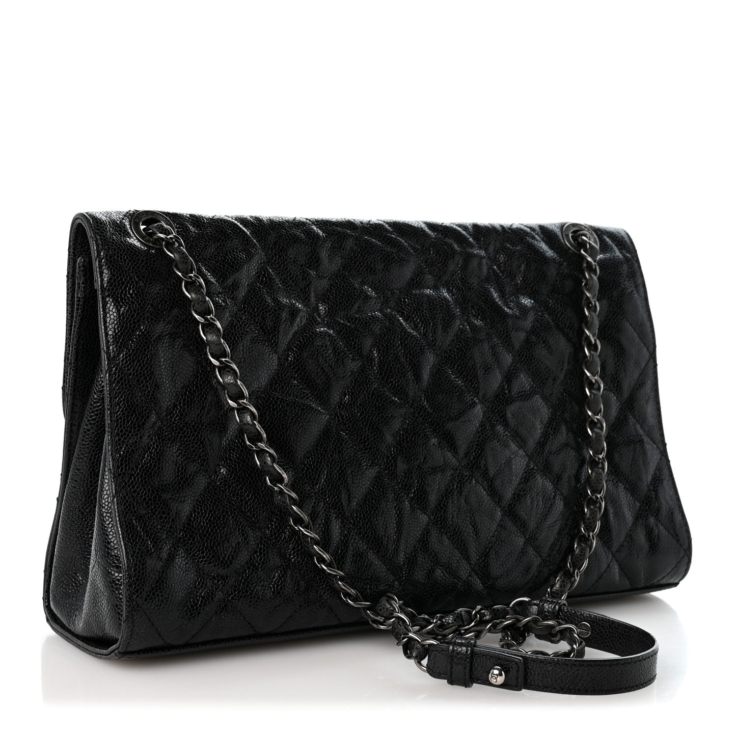 Crumpled Grained Calfskin Jumbo CC Crave Flap Black