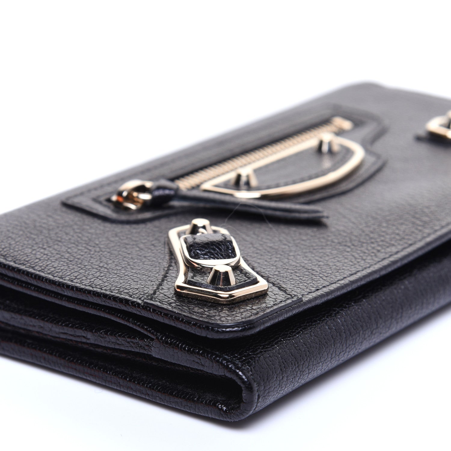 Balenciaga Chevre Gold Metallic Edge Hardware Money Wallet Black 6 of 10