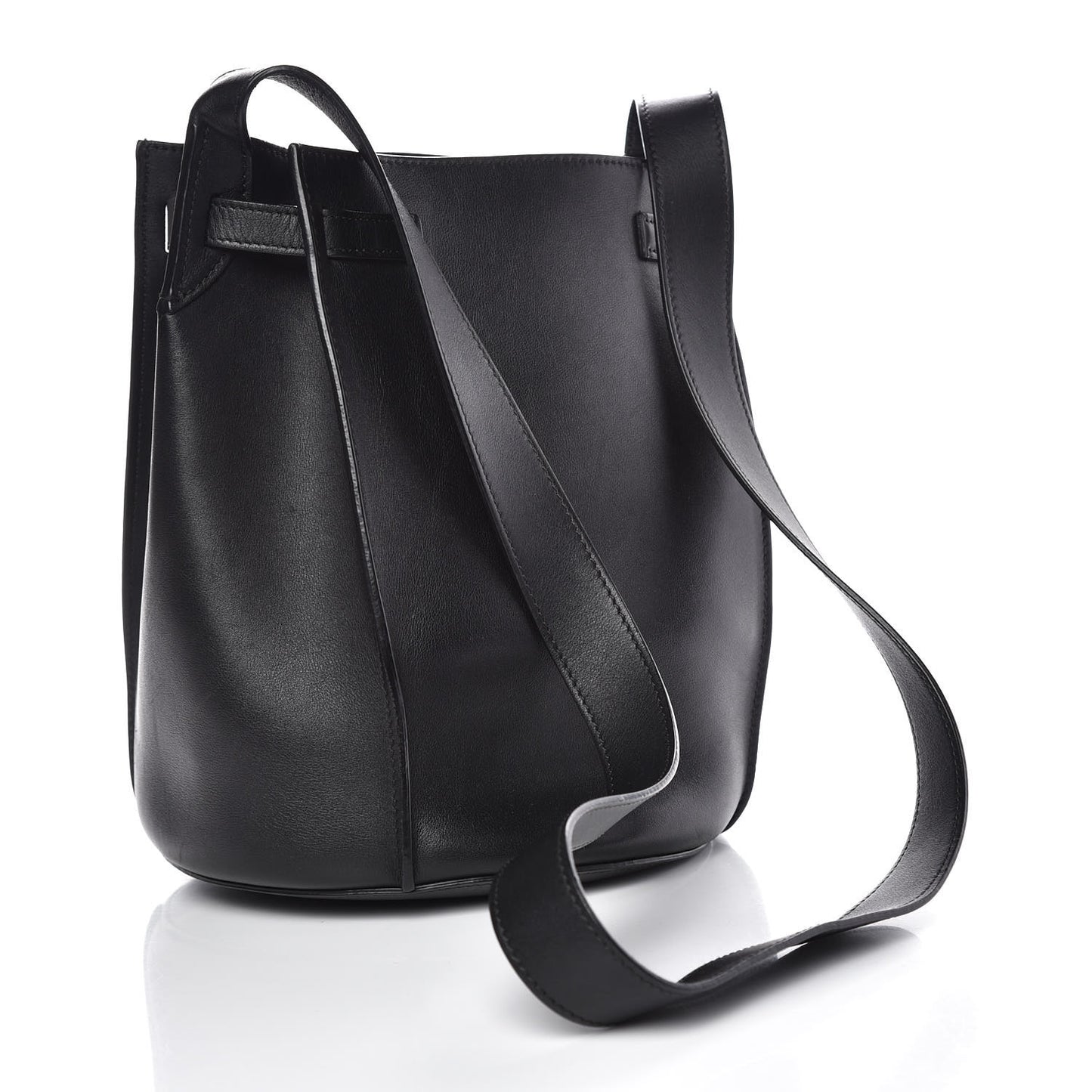 Smooth Calfskin Long Strap Big Bucket Bag Black