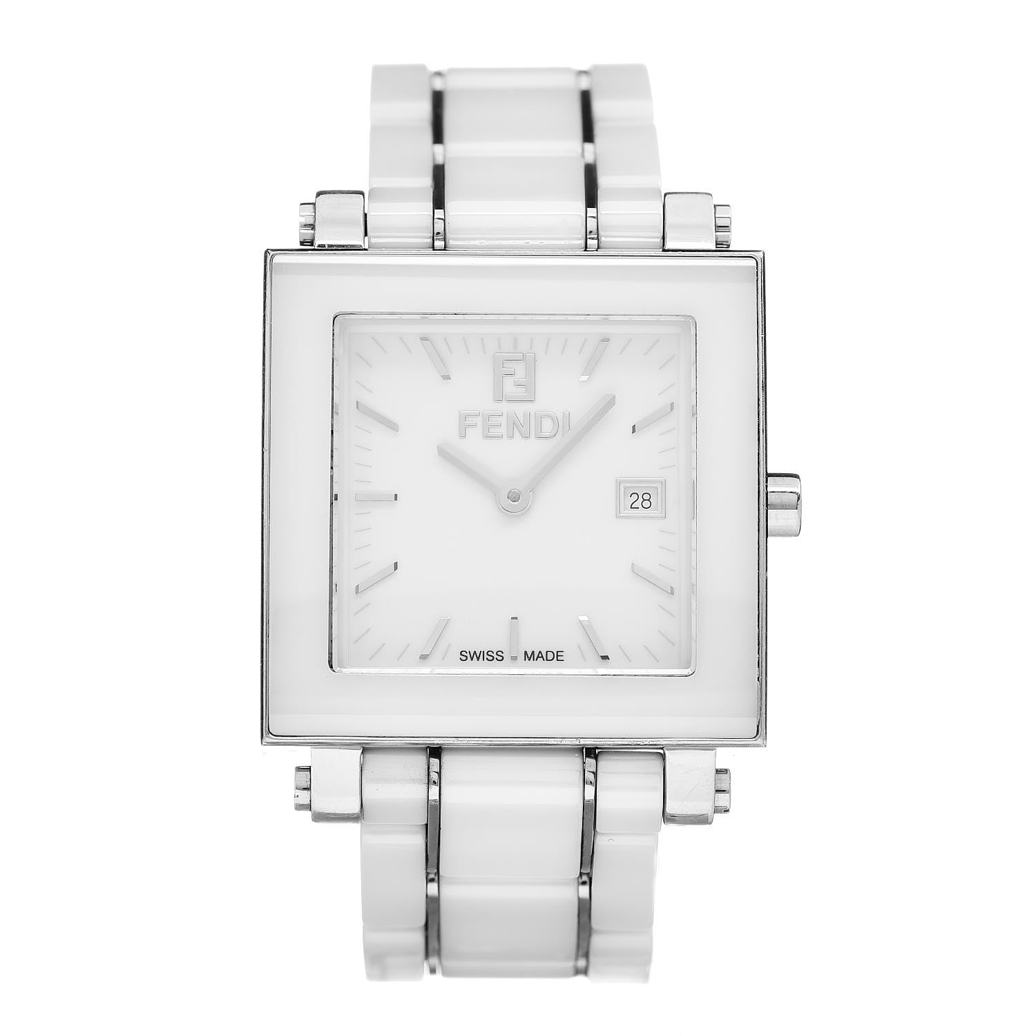 Fendi Stainless Steel Ceramic 30mm Quadro Quartz Watch White 1 of 7