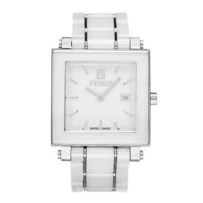 Fendi Stainless Steel Ceramic 30mm Quadro Quartz Watch White 1 of 7
