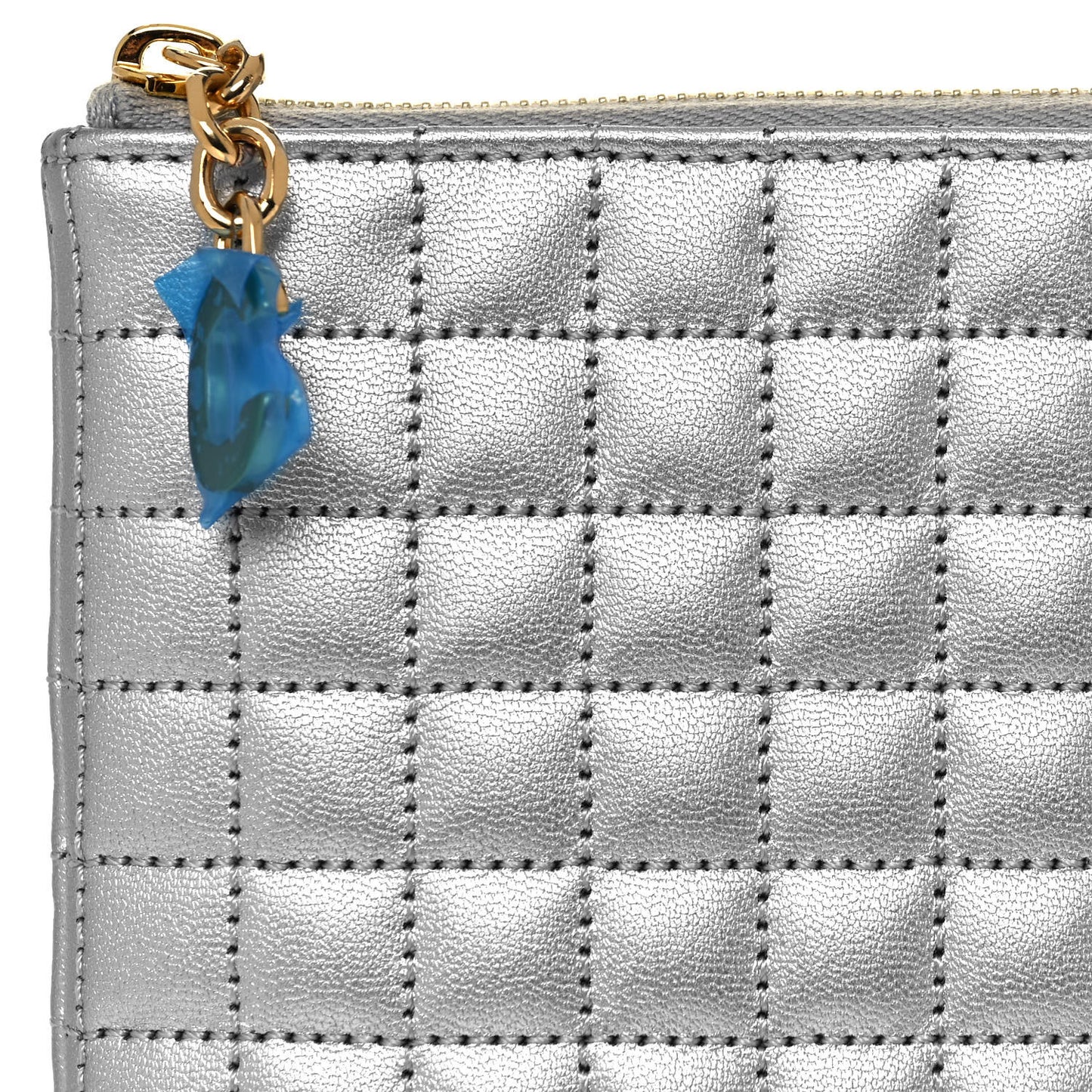 Lambskin Quilted Zip Pouch Grey