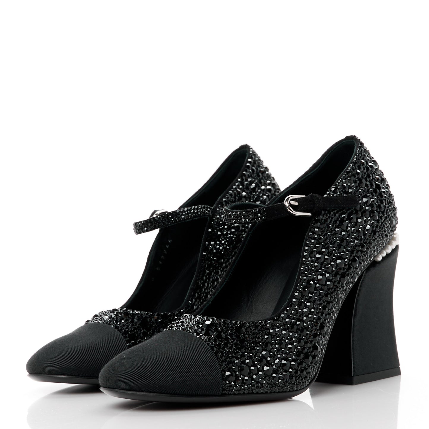 Strass Pearl Grosgrain Cap Toe Pumps 38 Black