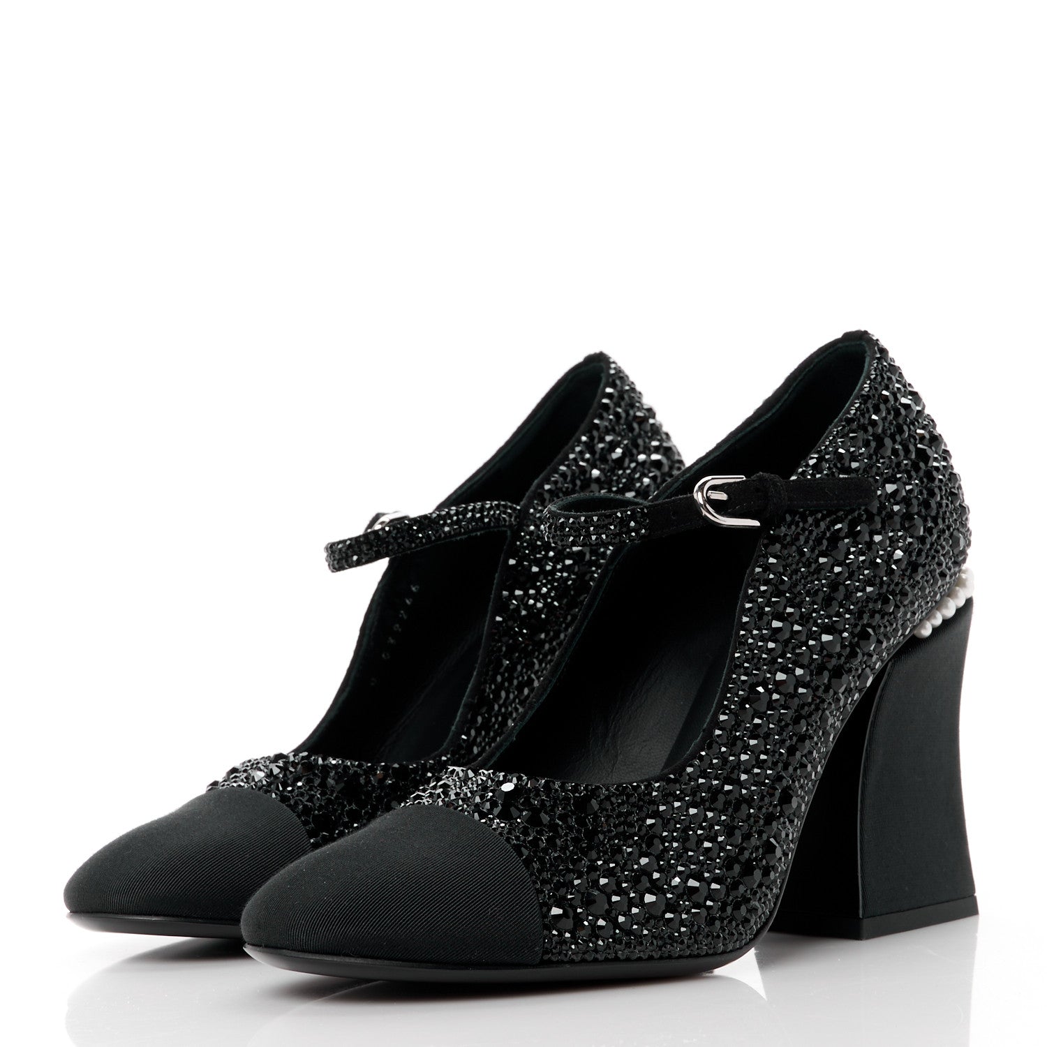 Chanel Strass Pearl Grosgrain Cap Toe Pumps 38 Black 3 of 9