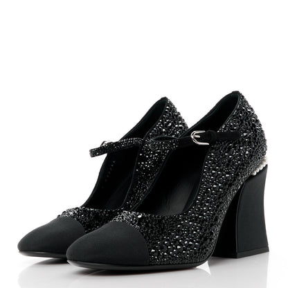 Chanel Strass Pearl Grosgrain Cap Toe Pumps 38 Black 3 of 9
