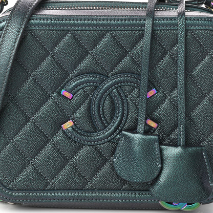 Chanel Iridescent Caviar Quilted Medium CC Filigree Vanity Case Dark Turquoise 8 of 11