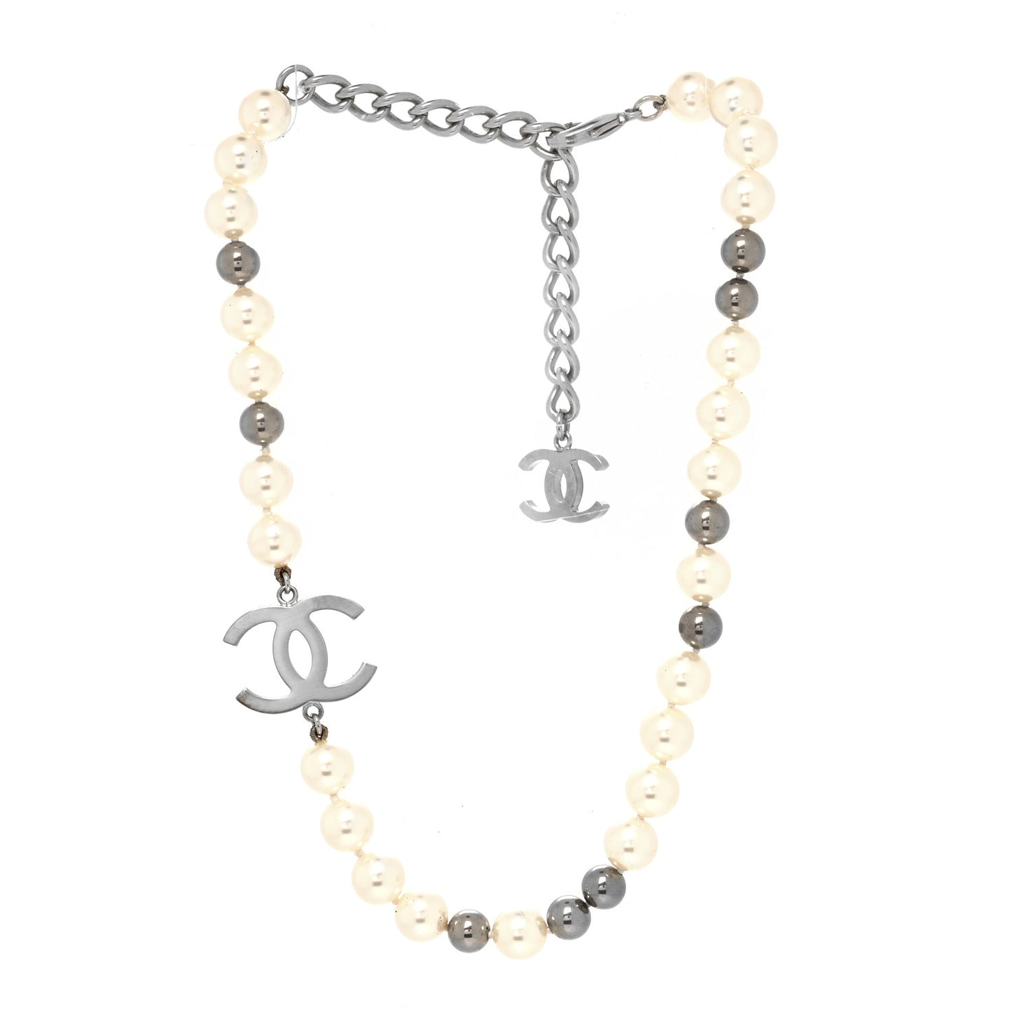 Pearl CC Short Necklace Silver