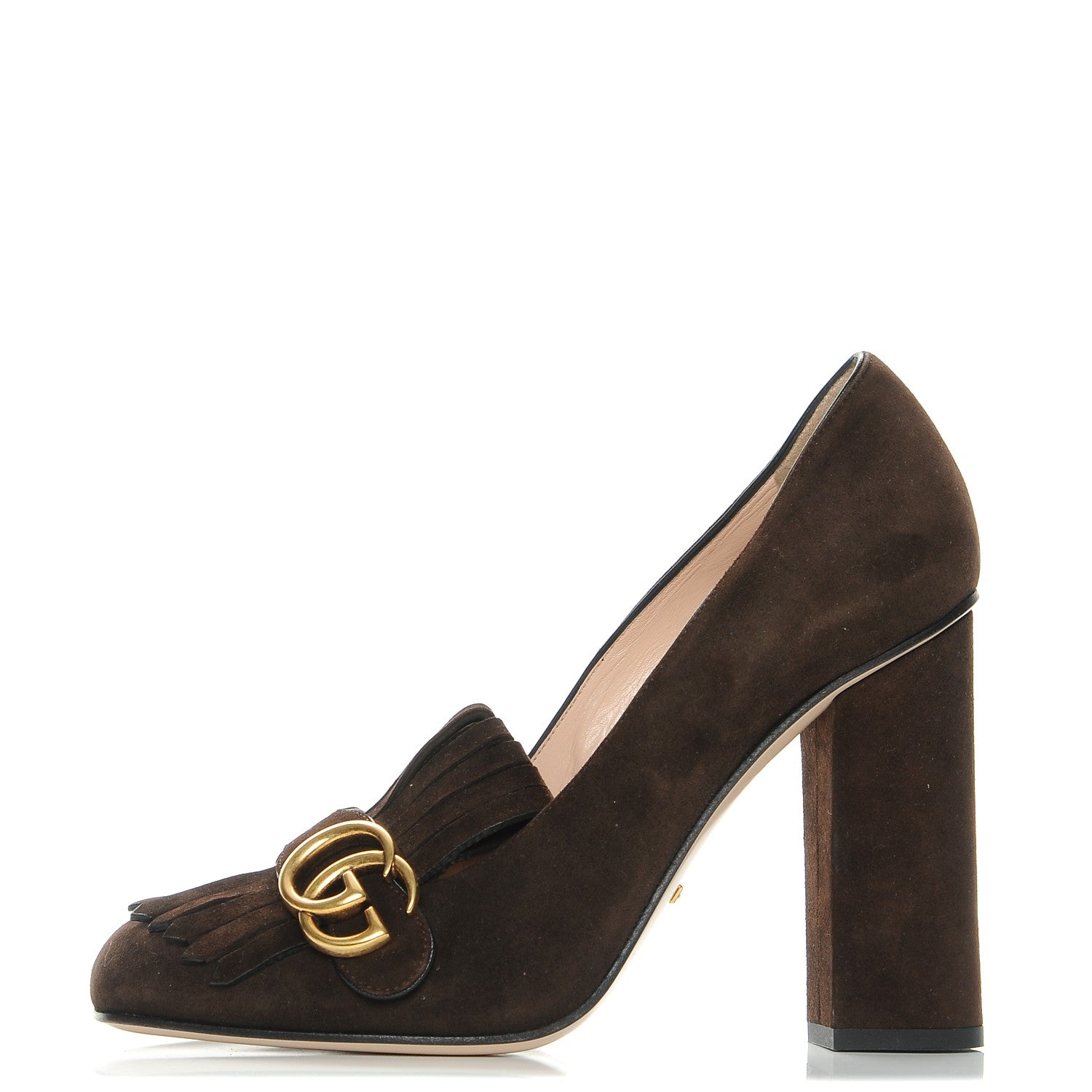 Gucci Kid Scamosciato GG Marmont Fringe 105mm Loafer Pumps 40 Cocoa 1 of 8