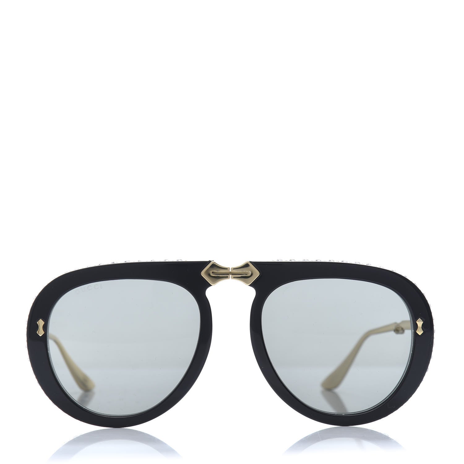 Gucci Acetate Crystal Foldable Aviator Sunglasses GG0307S Black 2 of 9