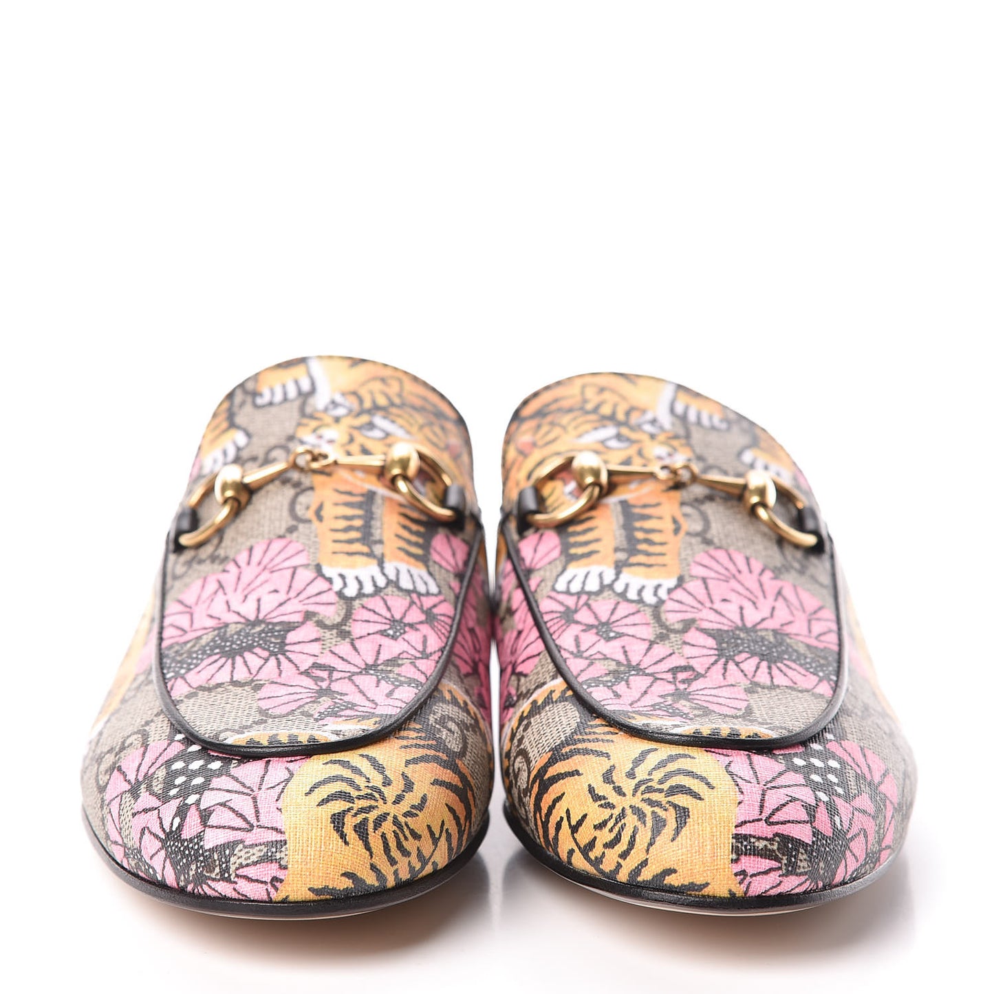 GG Supreme Monogram Bengal Womens Princetown Slippers 37 Beige Crop Pink